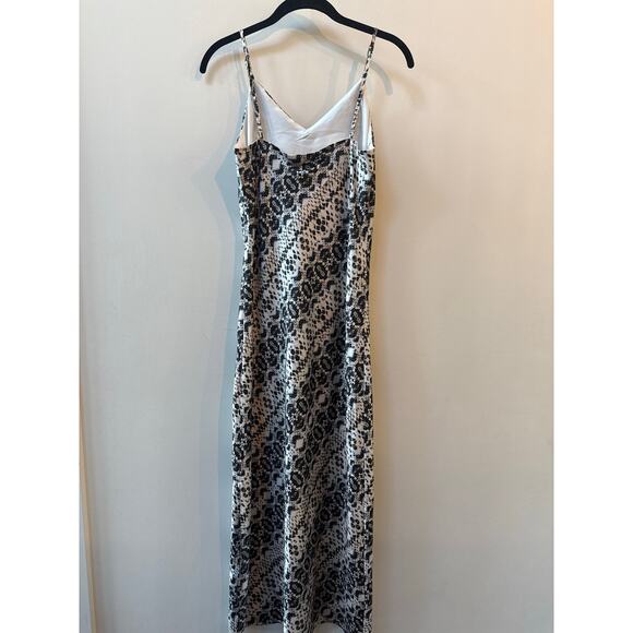 Adrienne Landau Slip Dress Maxi Black White Snakeskin Print Size‎ S Sexy Silky - Picture 5 of 13
